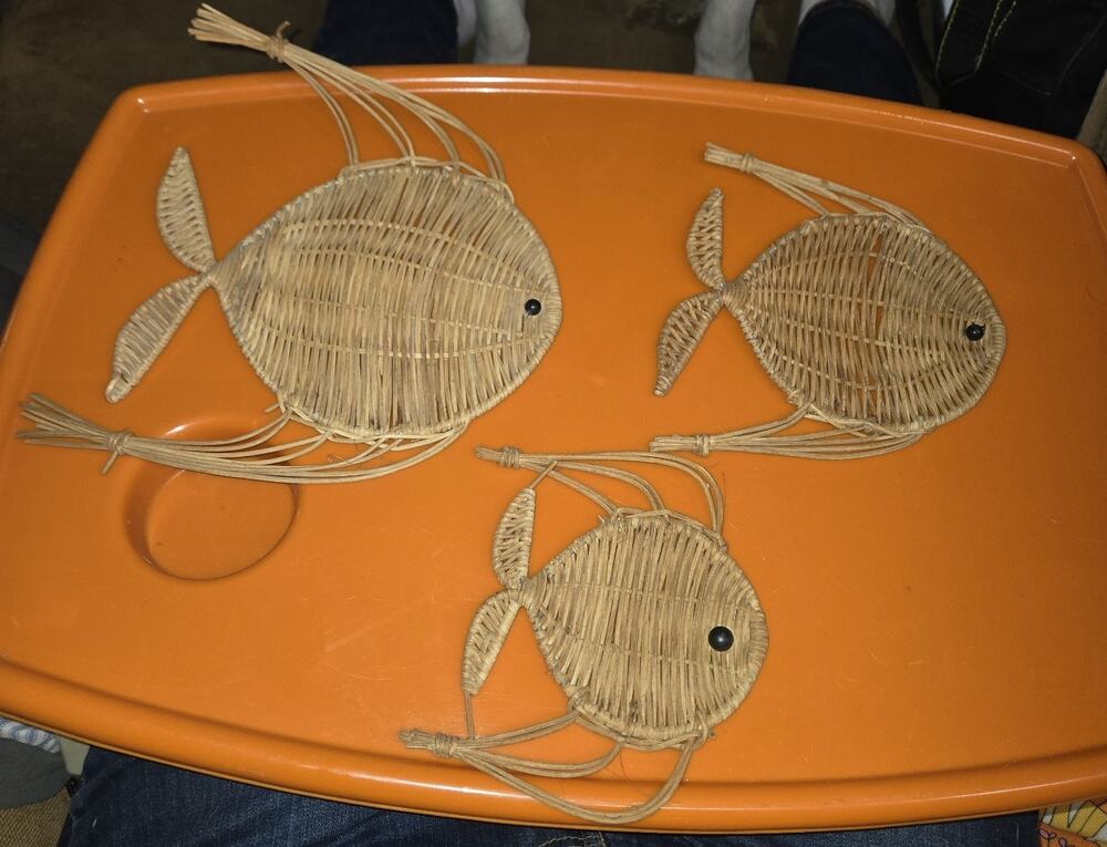 Vintage 70’s Wicker Fish Trio Wall Hangings Set Of Three Gallery Wall